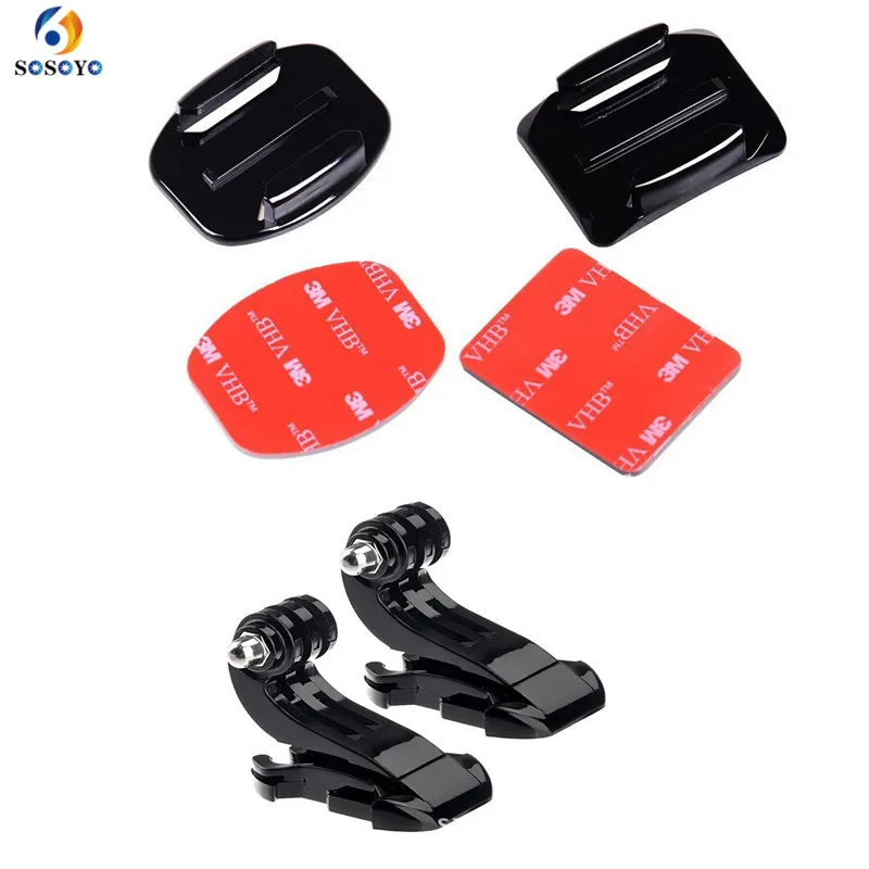 4pcs Flat Curved Base Mount With 3m Adhesive Stickers+2pcs Vertical Surface J-Hook Base for GoPro Hero 5 6 camera accessories Set  (5)