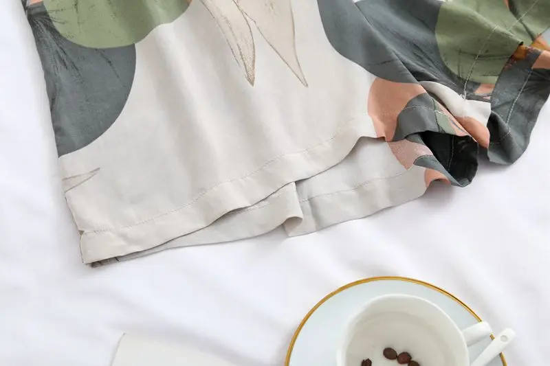 Новая пижама с принтом в виде пальмовых листьев Домашняя одежда летняя Домашняя одежда с короткими рукавами Пижама женские шорты одежда для сна Сексуальная Домашняя одежда