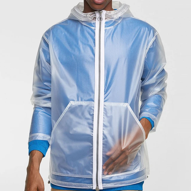 Transparente de PVC impermeable chaqueta impermeable a prueba de viento chaqueta capucha de manga larga Hombre - AliExpress