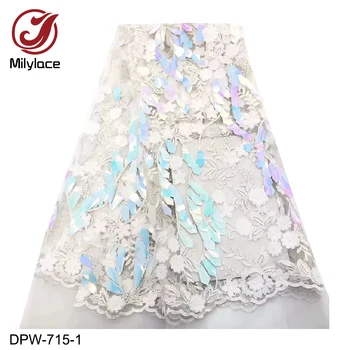 

Embroidery Applique Lace Fabric with Shiny Sequins Nigerian French Tulle Lace Fabric High Quality African Lace Fabric DPW-715