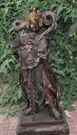 

S2884 26" china bronze Three Kingdoms General Warrior Mars Guan Ping hold Sword statue