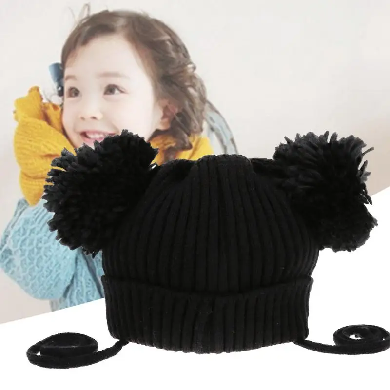 Милые шарики для волос двойные ушные шапки для маленьких девочек и мальчиков шапки осень/зима красный черный мышь зимние теплые шапки для От 3 месяцев до 5 лет