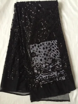 

LJY72711 Fashionable dobby style in pure black color with high quality african sequins fabric/fench net fabric for women dress