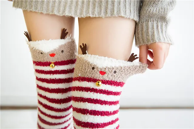 일본 모리 소녀 동물 모델링 무릎 양말, 따뜻한 가을과 겨울을 위한 스트라이프 패턴 양말