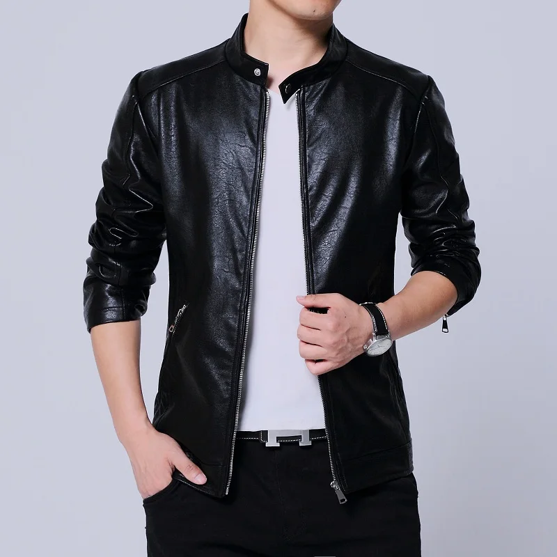Mens casual jacket faux leather coats black nice quality