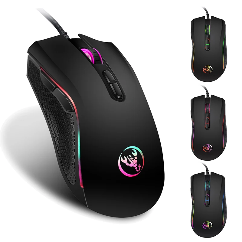 HXSJ A869 6400DPI 7 Buttons 7 colors LED Optical USB Wired Mouse Gamer Mice computer mause mouse Gaming Mouse For Pro Gamer