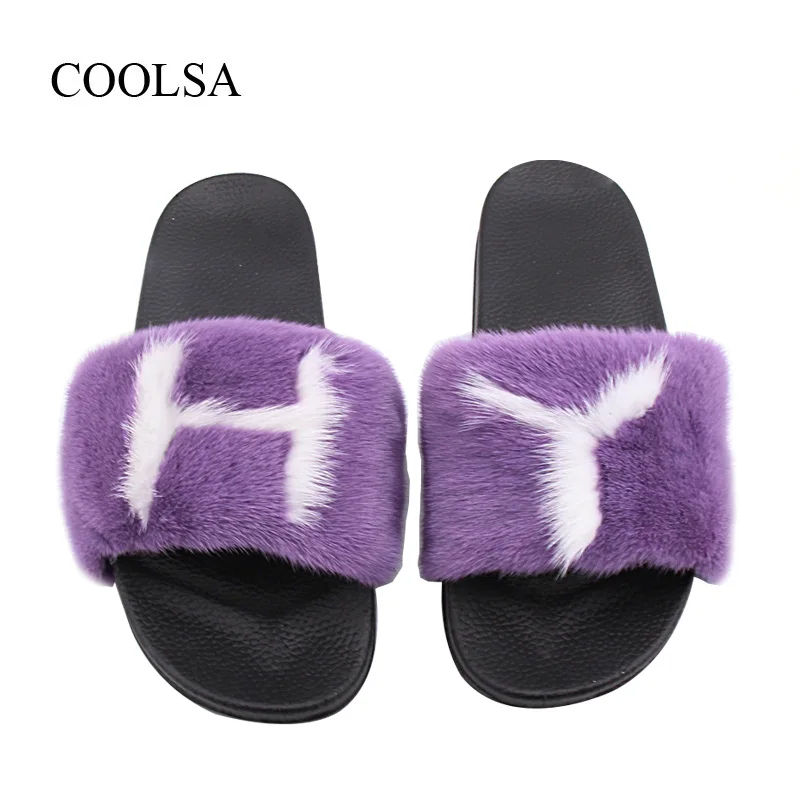 Тапки COOLSA женские с натуральным мехом норки летние однотонные меховые шлепанцы
