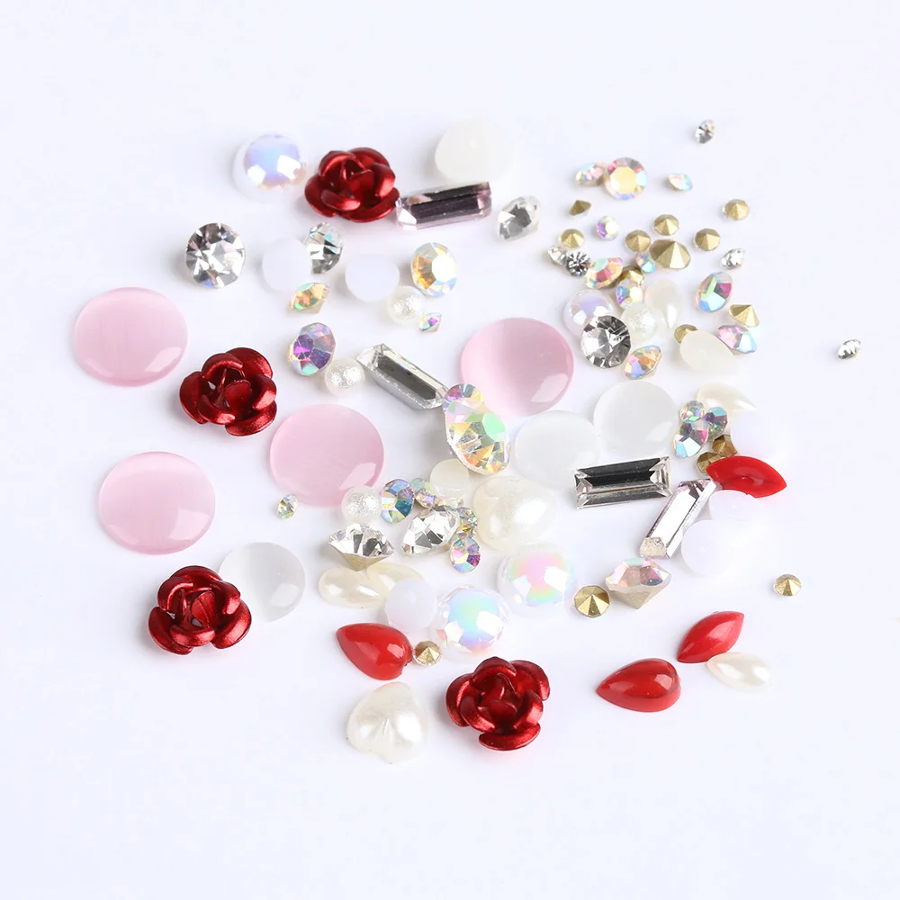 

1 Box NEW 3D Mix Gems Nail Art Rhinestones Rose Flowers Nail Glitters Crystal Nail Art Decoration DIY Beauty Manicure Tips