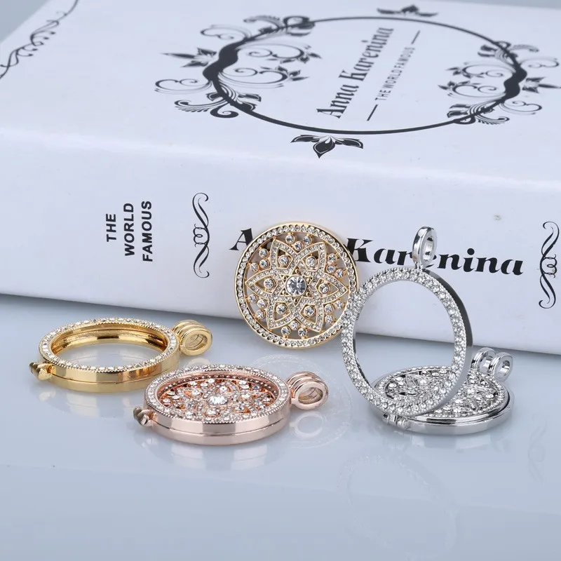 Делюкс 35 мм ожерелья-подвески в виде монет подходящий диск 33 мм Держатель монет для женщин и девушек декоративные модные ювелирные изделия кристалл розовое золото