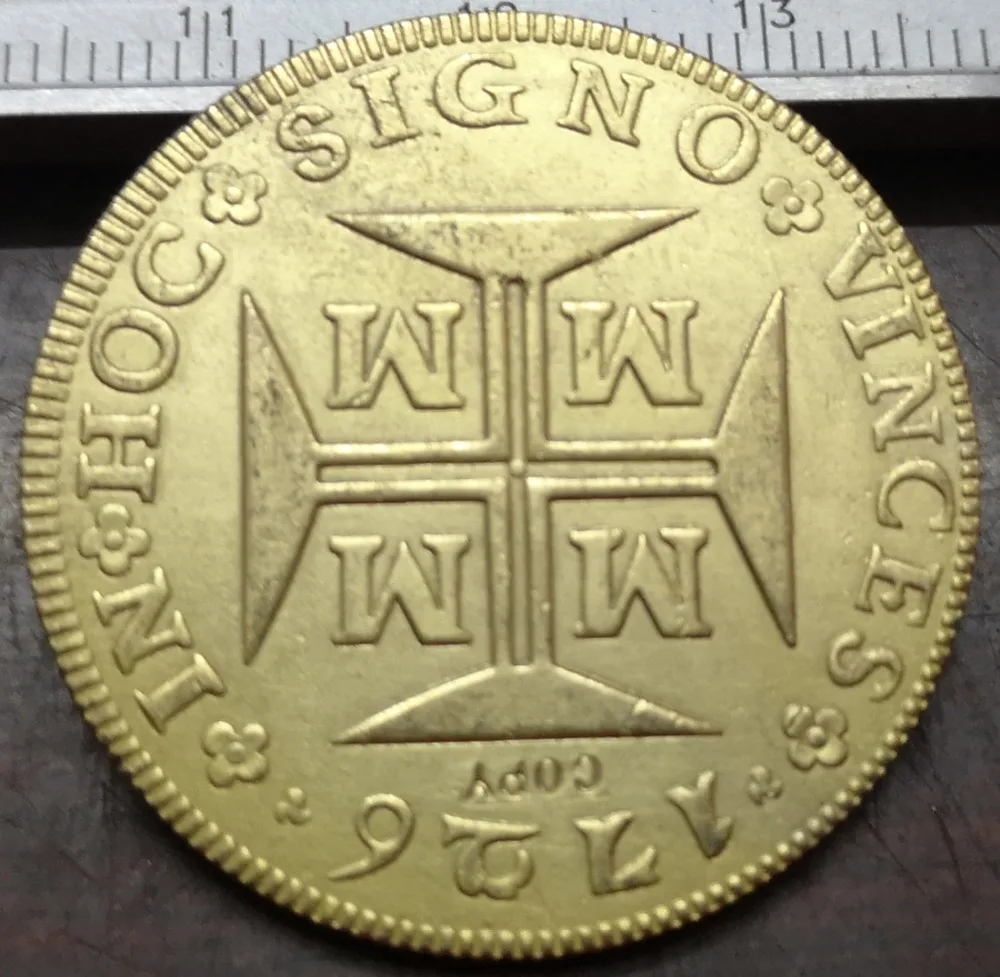 1726 бразильская копировальная монета 10 000 Reis -Joao V 22K с золотым покрытием (имеет
