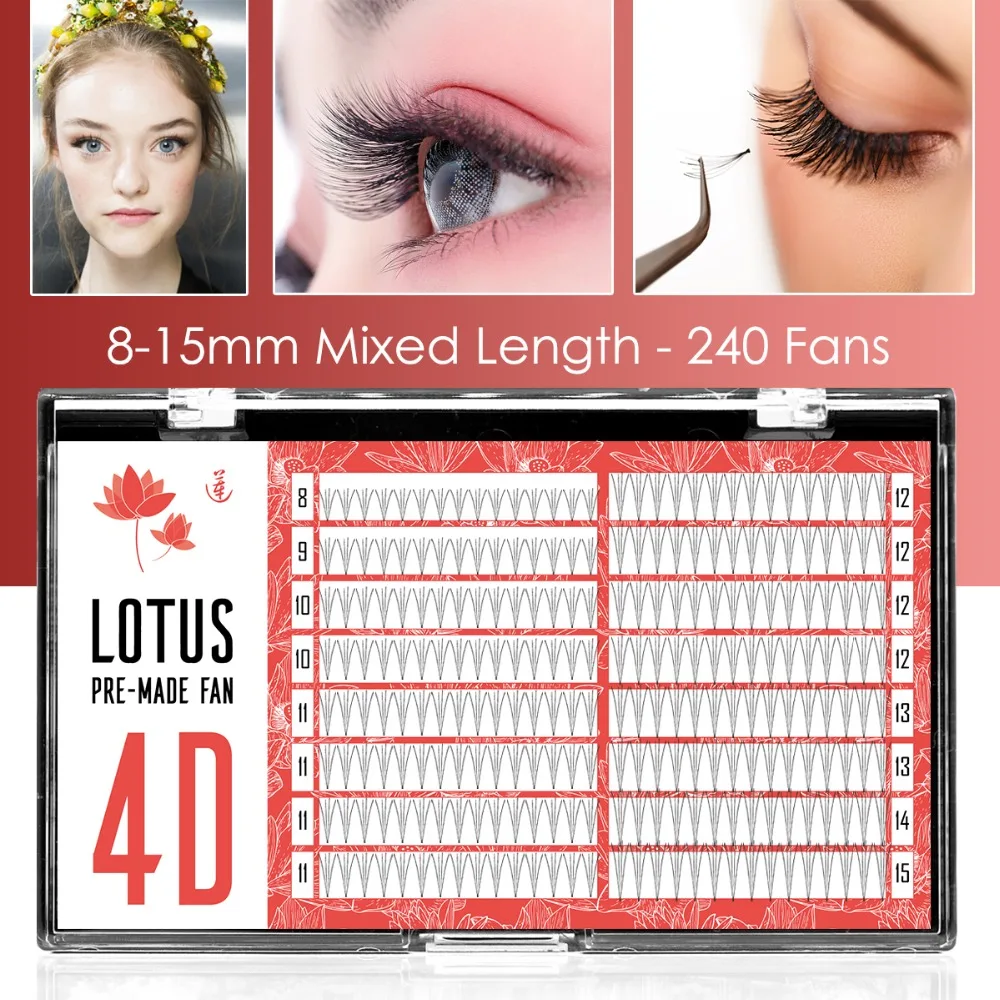 [4D 0,07 C/D 8-15 мм] Lotus 2,0 эффективно предварительно сделанный 4D русский объем ресниц супер быстрый Полупостоянный кластер наращивание ресниц
