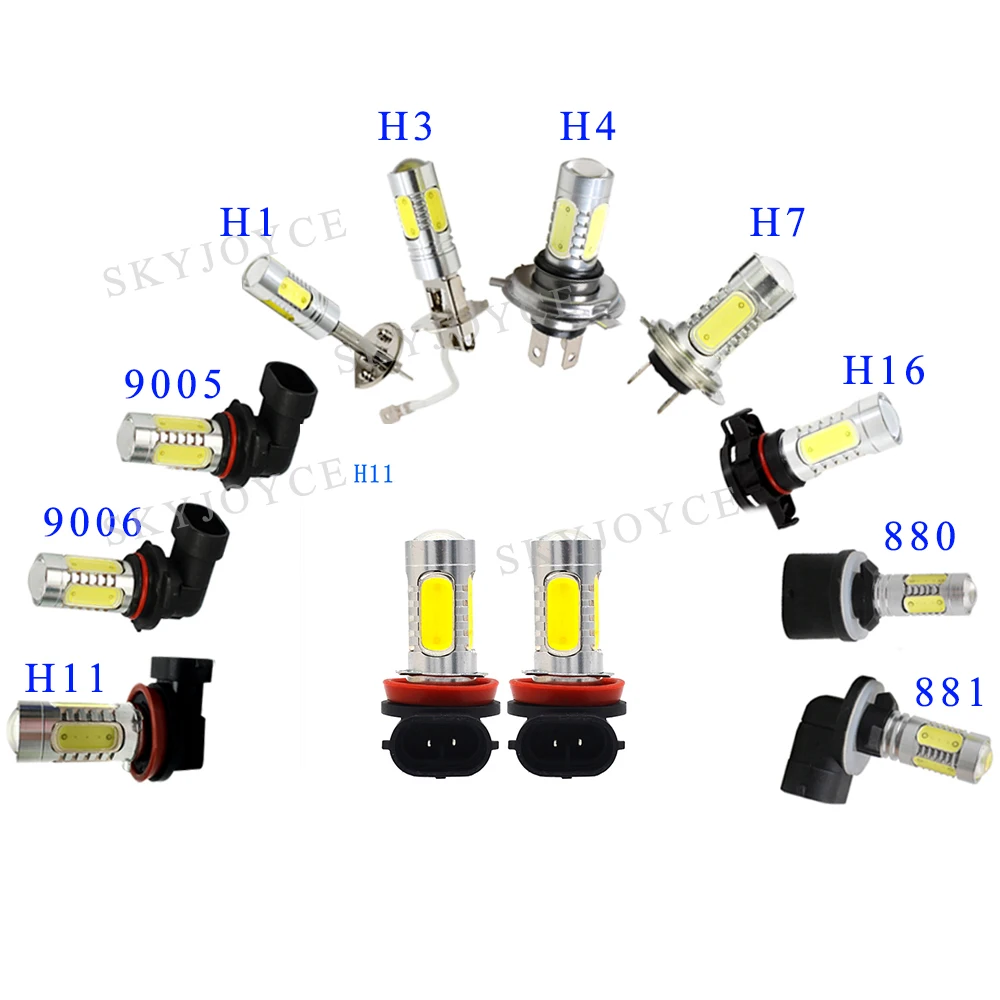 

1 Pair Super Bright 12V 7.5W H1 LED Fog Lamp H3 H7 H11 9005 9006 880 881 White Yellow COB Auto Car Headlight LED Fog Bulb Lamp
