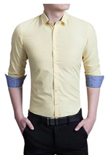 HCXY, новинка, хлопковая клетчатая рубашка, Мужская Роскошная приталенная рубашка, мужская рубашка, Повседневная рубашка, M-5XL - Цвет: yellow
