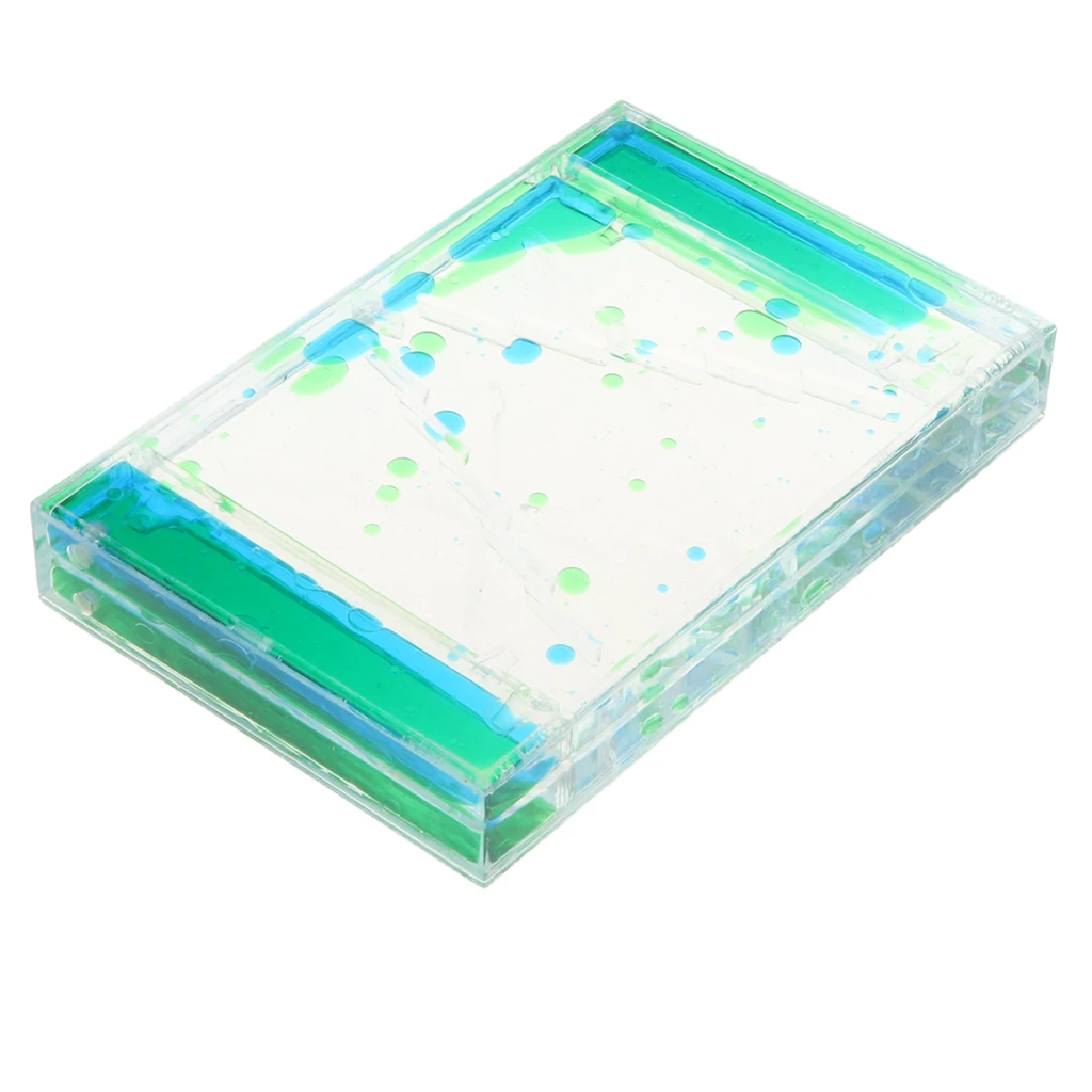 Square Slide Floating Mix Colored Oil Hourglass Bubbler Motion Timer Sensory Toy Home Decor -Blue + Green