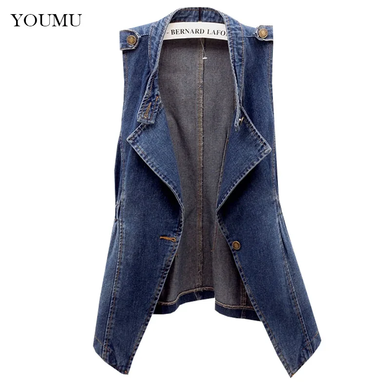 Women Denim Vests Cotton Slim Thin Moto & Biker Sleeveless