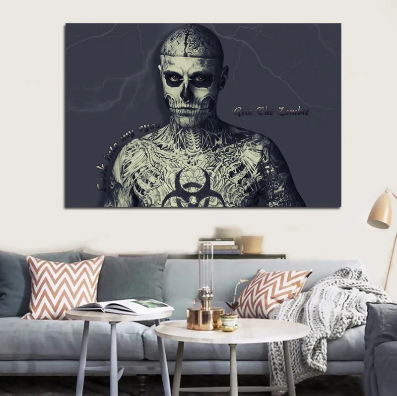 

Model Rick Genest Zombie Boy men males dark skull makeup RW113 living room home wall art decor wood frame poster