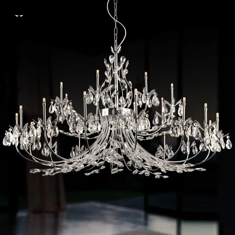 8 12 24 Lights Chrome Iron Branch Crystal Chandelier Fixture 8 12 24 Lights Chrome Iron Branch Crystal Chandelier Fixture Contemporary Luxury Big Art Deco Hanging Pendant Lamp Re Design In Chandeliers From