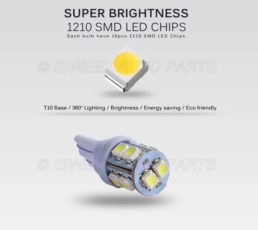 1X T10 W5W Клин светодиодный лампы 1210 10 SMD 3528 автомобиль Подсветка салона 194 168