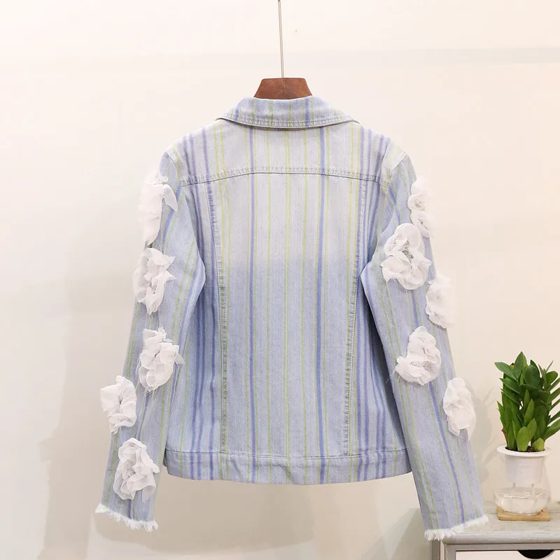 Veste Automne 2018 Spliced Lâche Arc Manteau De Pu Denim Outwear Jeans Dentelle camellia Femmes Casual en Ciel Nouveau Étudiants Femme f5wq56
