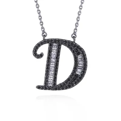 YANMEI 2 цвета Алфавит буквы А до М кулон цепи ожерелье для женщин Горячая Распродажа кубическое ожерелье с фианитами цепи ювелирные изделия YMD1227 - Окраска металла: D-black
