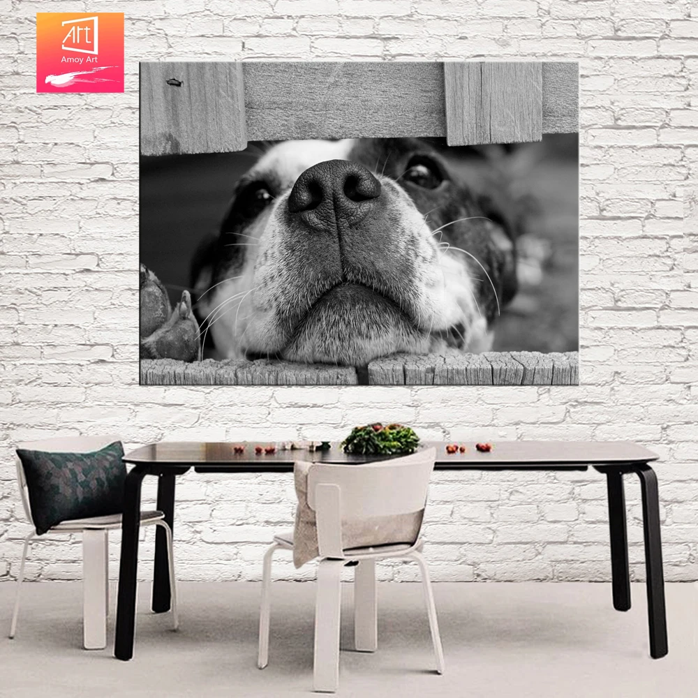 Black White Cute Dog Wall Art Painting Canvas Print for Living Room