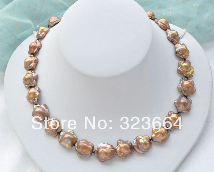 

18mm plum blossom coffee KESHI REBORN PEARL NECKLACE 17inch