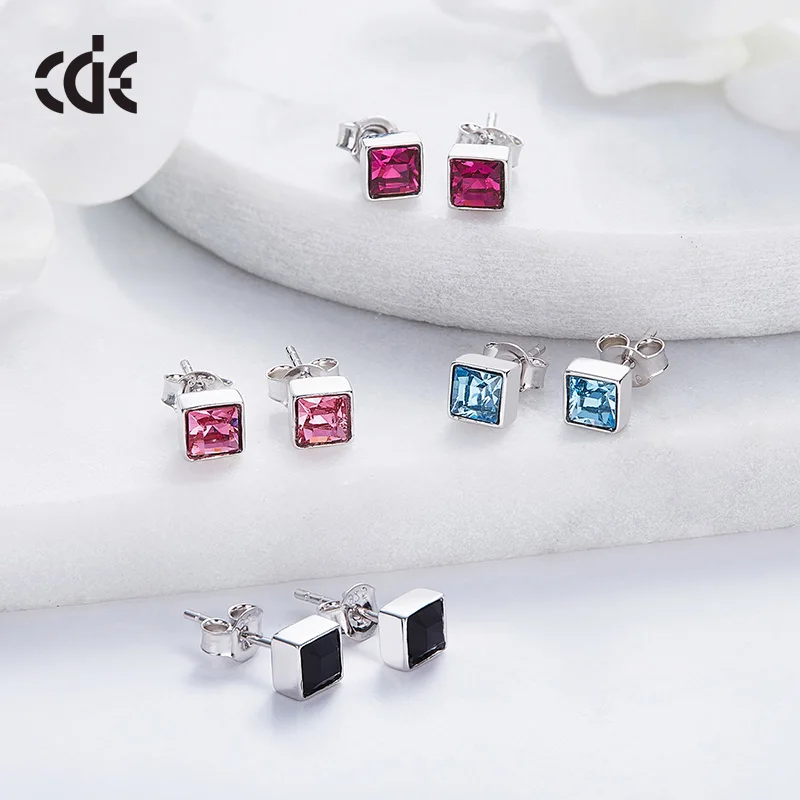 CDE 925 пробы серебряные серьги, украшенные кристаллами от Swarovski квадратные геометрические серьги, ювелирные изделия для ушей, серебряные ювелирные изделия