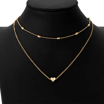 

Punk 2020 New Fashion Necklace Simple Tide Street Shot Copper Peach Heart Multi-layer Clavicle Necklace Lady Wholesale Sales