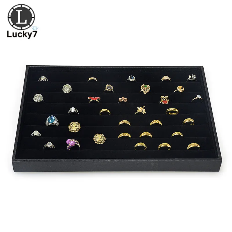 

Black Velvet Jewelry Ring Earring Insert Display Cufflinks Organizer Box Wooden Flat Stackable Tray Holder Storage Showcase