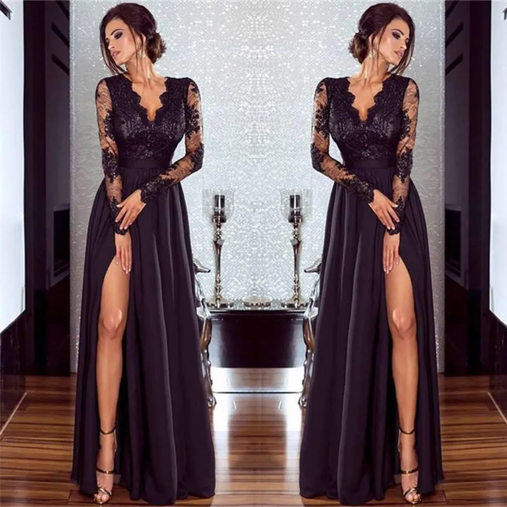 

Women Deep V-Neck Lace soft and comfortable Evening Party Ball Prom Wedding Long Dress L50/0125