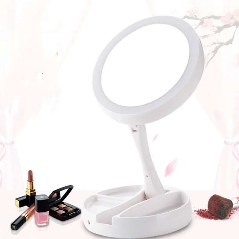 

LED Lights Mirror Folding 10x Magnification Makeup Mirror Compact Stand Hand Cosmetic Mirror Woman Pocket Mirrors Vanity Lights