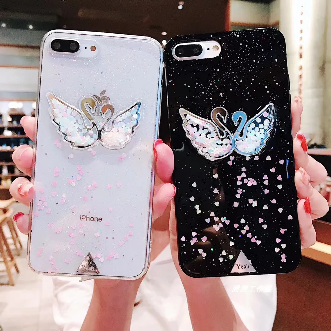 

Gimfun Luxury Black-and-white Swan Cartoon Phone Case for Iphone 8 7 6 6s Plus Bling Soft Tpu Back Cover for Iphone X Female