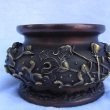 Bi003839 Китай народная красный бронза медь цветок лотоса Будды слово Чаша курильница Курильница