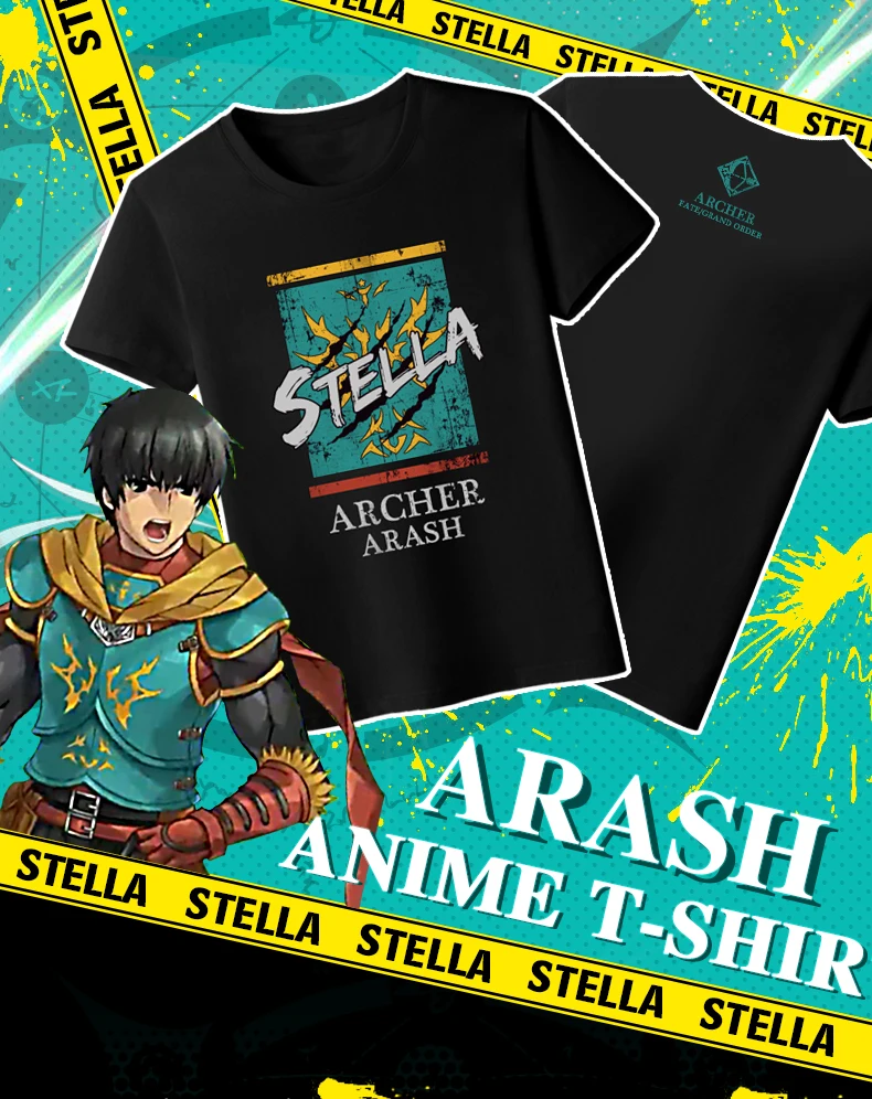Anime FGO Fate Grand Order Arash Unisex T-shirt Short Sleeve Cosplay Black