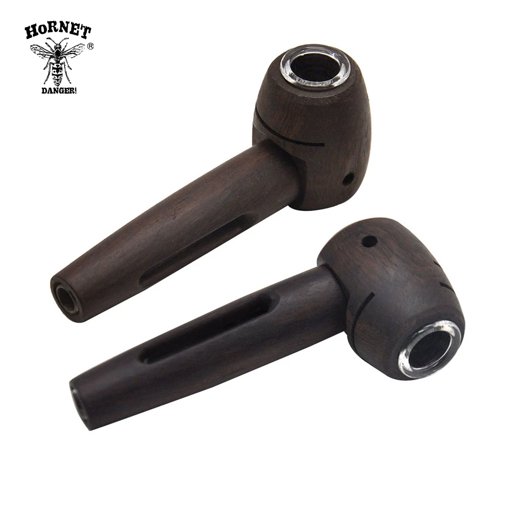 

HORNET Premium Wood Tobacco Pipe With Glass Handle 122MM Natural Handmade Wooden Smoking Herb Pipe Smoke Pipes Accessories