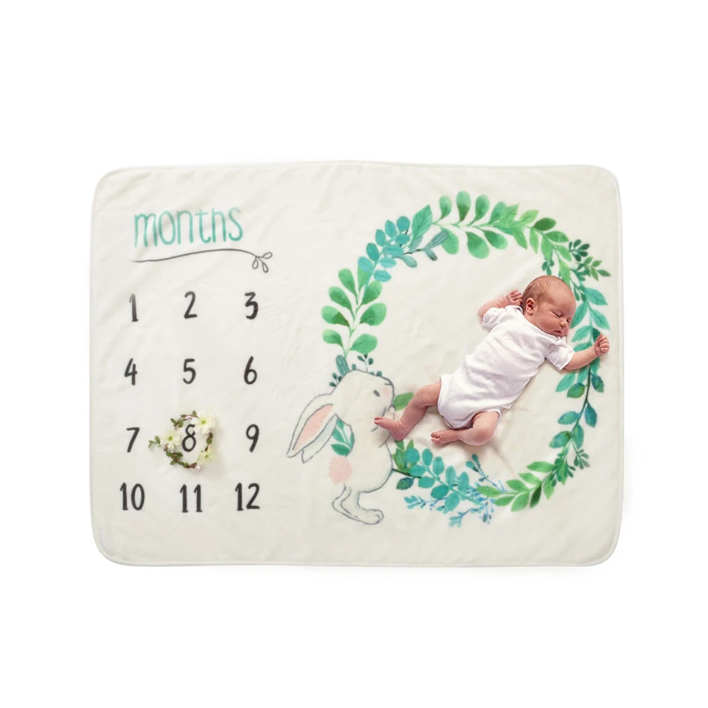 

GT Baby Milestone Blanket Newborn Photography Background Prop Flower Printed Calendar Swaddle Wrap Soft Toddler Bath Towel