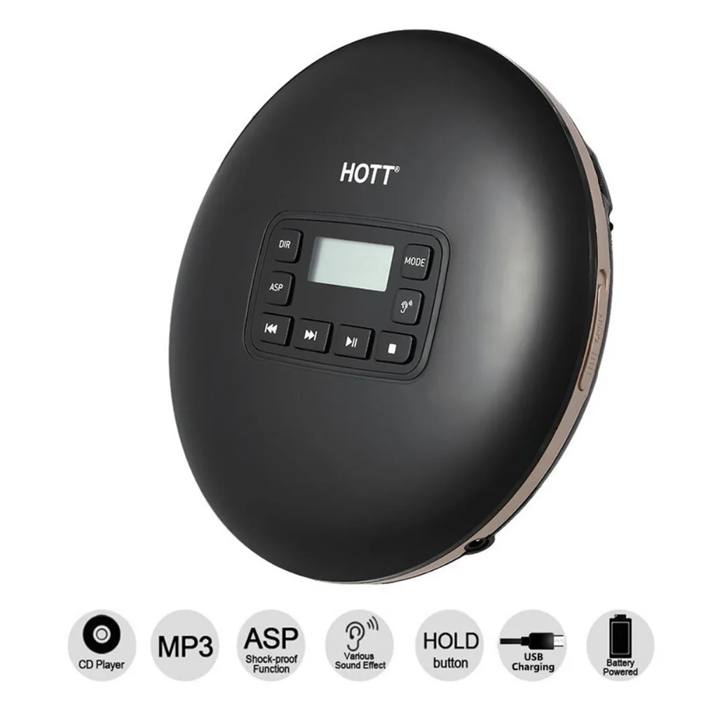 

HOTT CD Player with LCD Display Shockproof Function Personal Compact Disc CD Walkman With Headphone Jack, Anti-Skip Protection