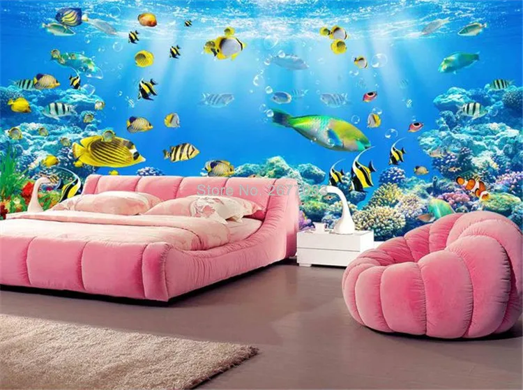 Пользовательские фрески обои 3D подводный мир рыба фото настенная ткань мультфильм дети спальня гостиная фон настенная живопись 3 D