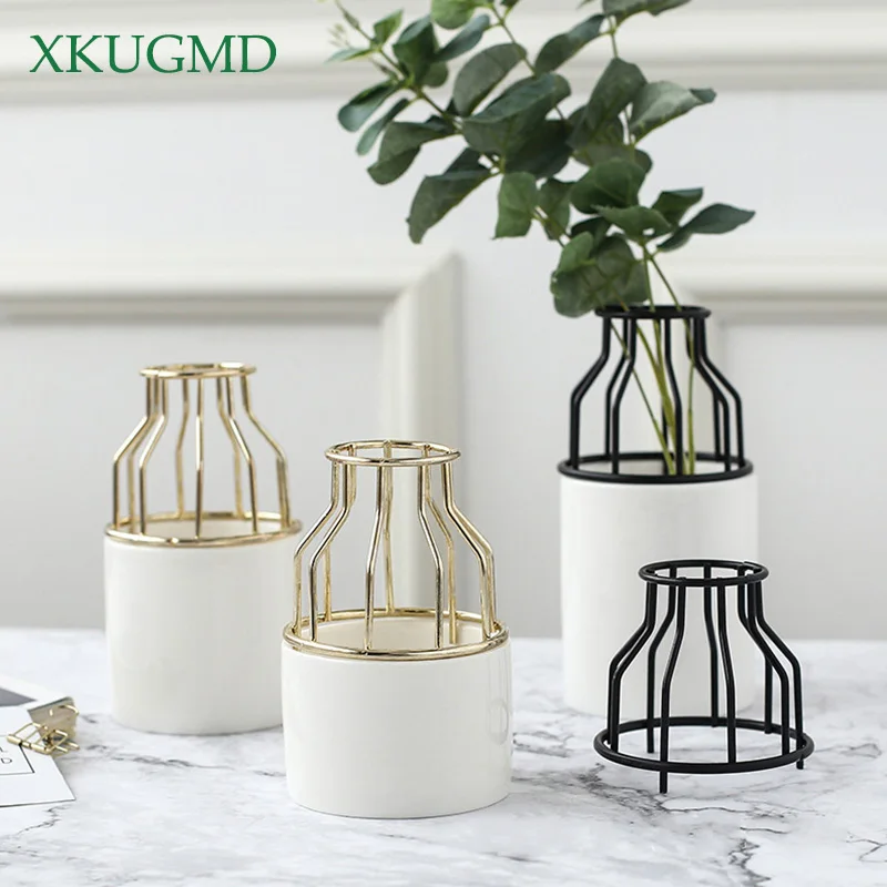 

Ceramic Vase Nordic Wrought Iron Small Vase Iron Frame Water Culture Green Flower Inserted Small Flower Pot Green Flower Plant