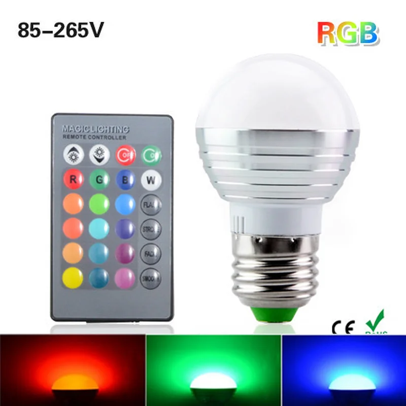 3 Вт RGB светодиодный светильник с цветными лампочками E27 пультом дистанционного
