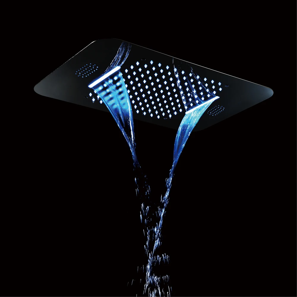 Luxury Colorful LED Shower Head Shower Speaker Ceiling Square SUS304 Chrome Showerhead Bathroom Bluetooth Music Rainfall Shower