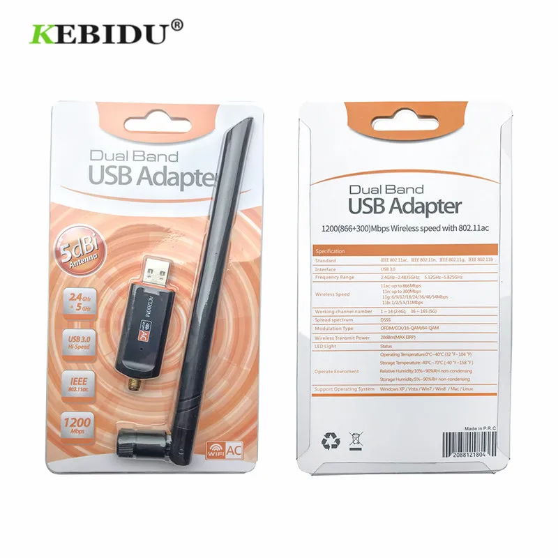 Kebidu 1200 Мбит/с беспроводной Wifi адаптер USB 3,0 двухдиапазонный для настольного ноутбука 802.11ac стандарт с антенной новейший