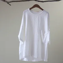 Для женщин белье ретро свободные рубашки женские Летний больших размеров однотонные Цвет с круглым вырезом футболки для девочек