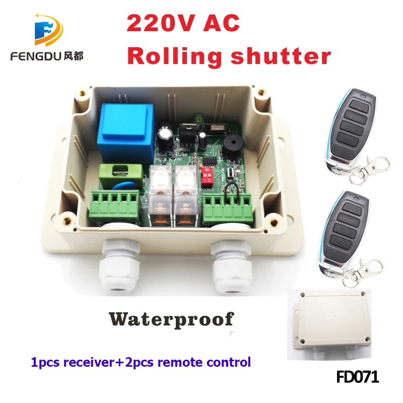 1PCS receiver+2pcs Zárkózott conotrol 220v 433mhz Zárkózott Számvevő tekercs Felfelé doors Alumínium Kékcsóka kioldó rf Rádióadó