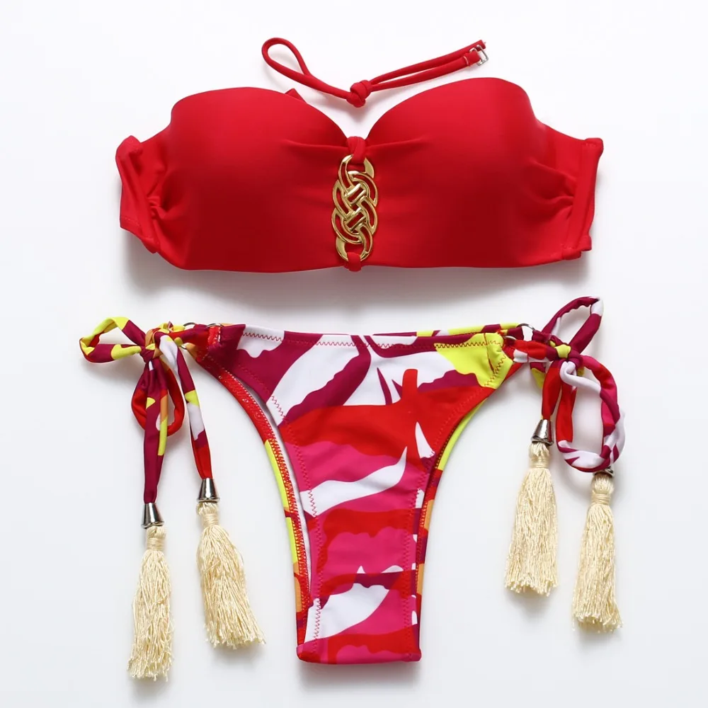 COSPOT brand bikini set for women 2017 strappless Swimwear padded thong Swimsuit Halter Retro