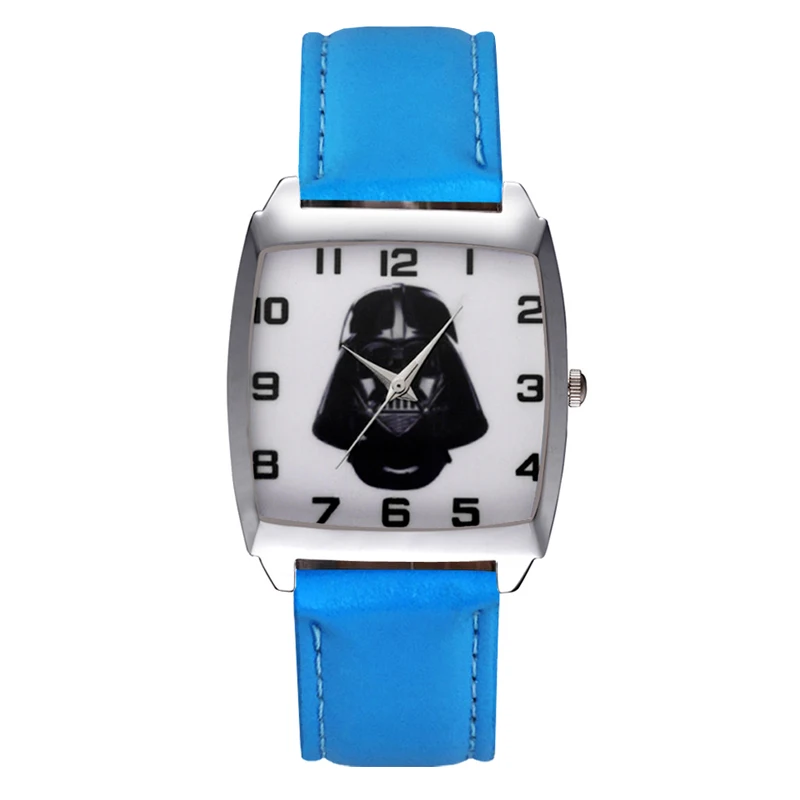 Детские наручные часы с прямоугольным циферблатом в стиле «Звездные войны» для мальчиков и девочек, кварцевые часы с кожаным ремешком JD15 - Цвет: Sky Blue