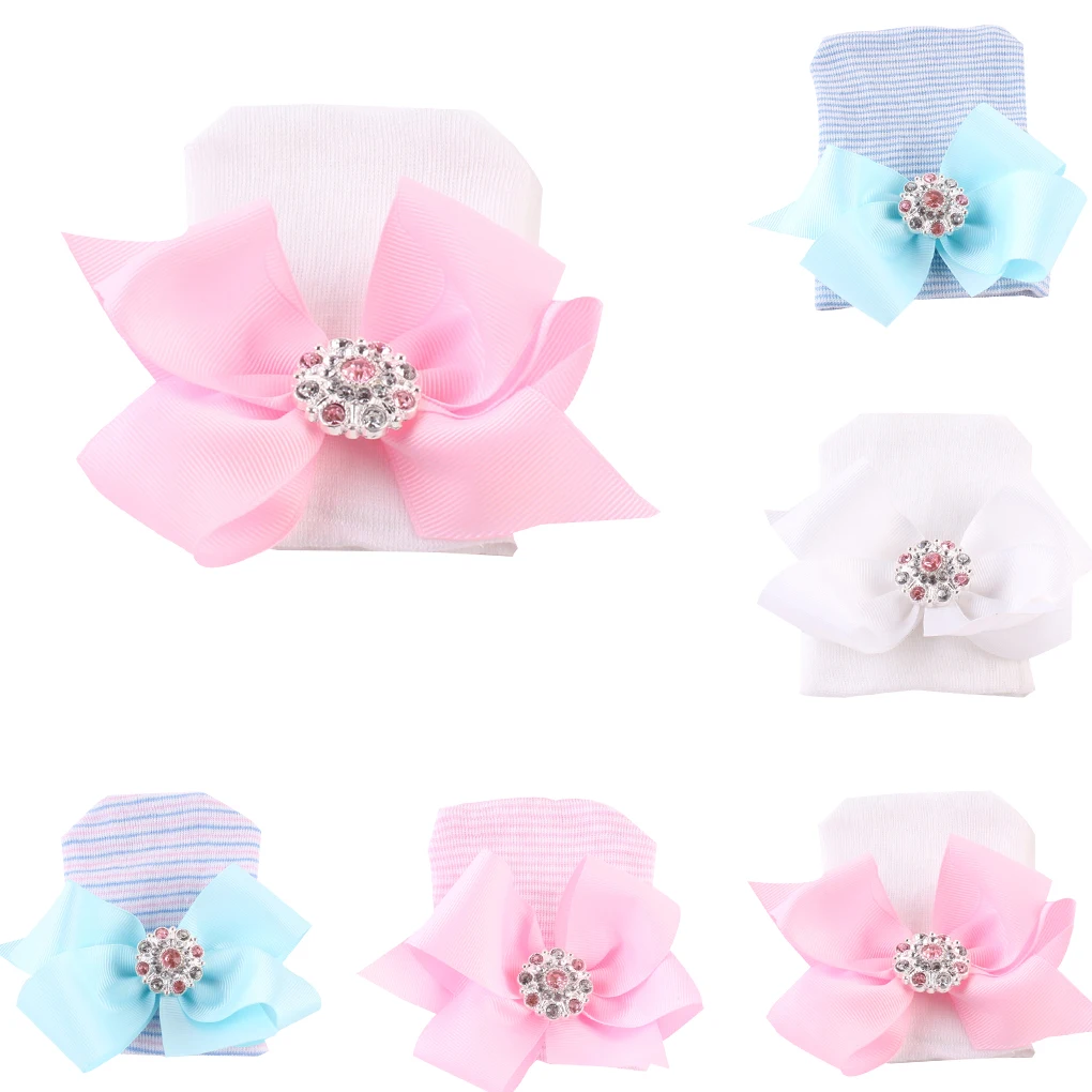 

Newborn Knitted Hat Crochet Cap Baby Unisex Infants Big Bowknot Beanie Warm Cotton Headwrap