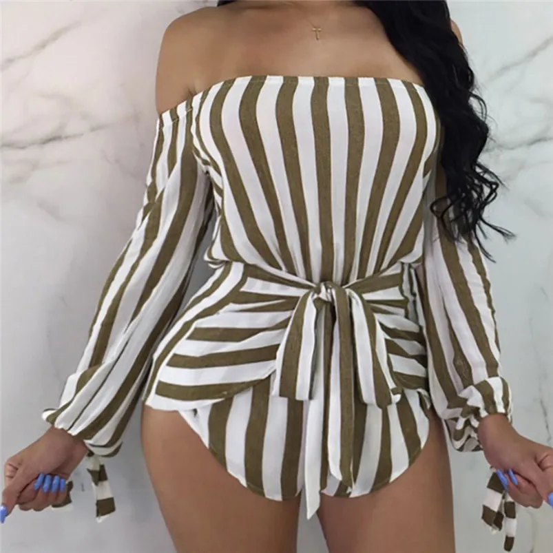 Rompers Womens Jumpsuit 2018 New One Piece Bodysuit Summer Overalls Off Shoulder Long Sleeve Bandage Sexy Playsuit H01 (7)