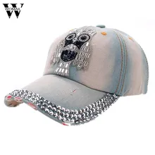 Бейсбольная кепка из денима с рисунком совы, модные шляпы в стиле хип-хоп со стразами для женщин, регулируемая бейсбольная шапка