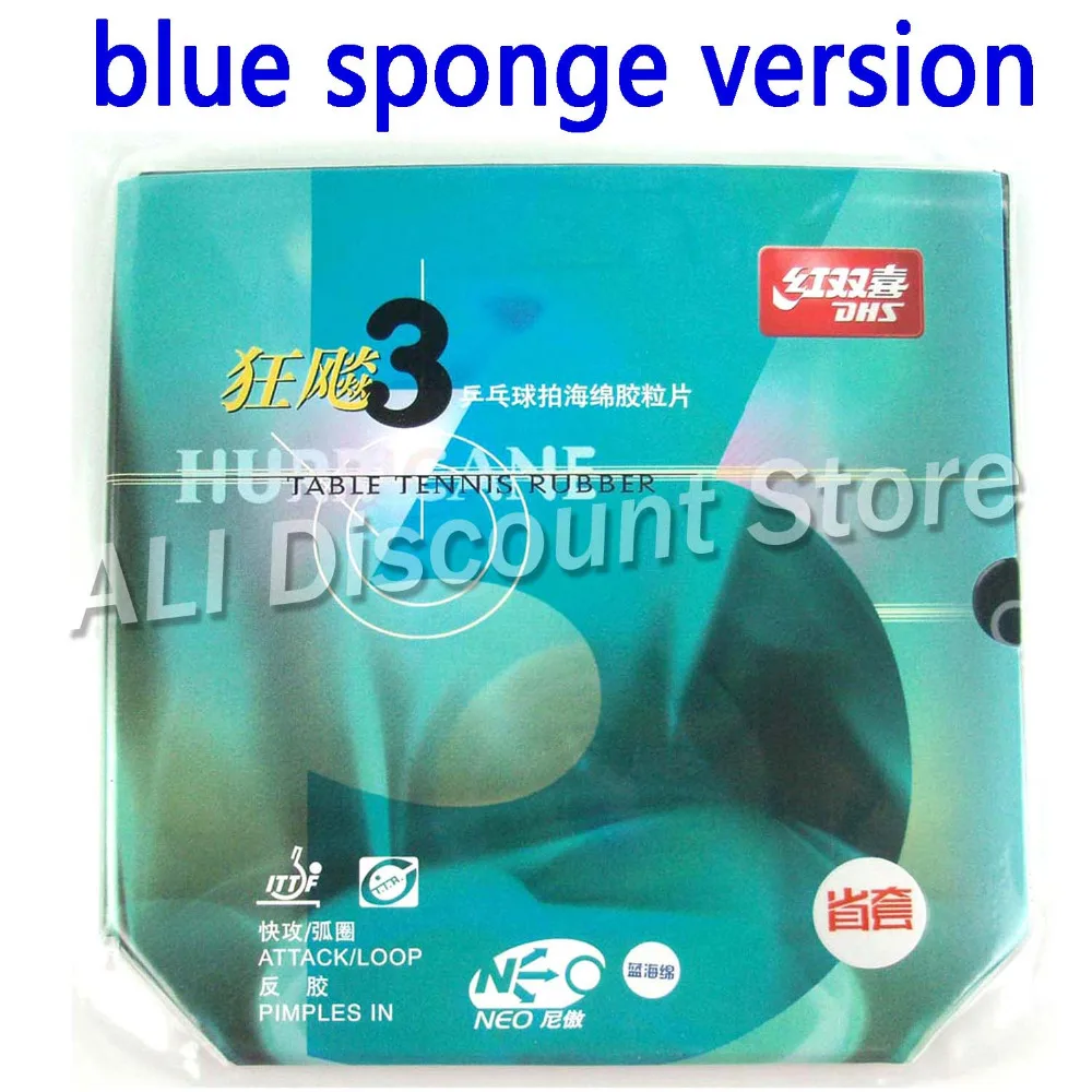 

Blue Sponge Version DHS NEO Provincial Hurricane3 Hurricane 3 Black Pips-In Ping Pong Table Tennis Rubber With Sponge